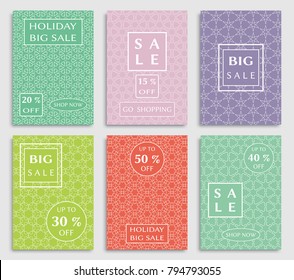 Collection of sale banners, flyers. Modern and vintage social media placard set for mobile website, posters, email and newsletter designs, ads, online shopping, promotional material. Line patterns set
