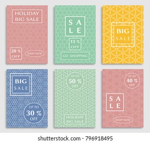 Collection of sale banners, flyers. Modern and vintage social media placard set for mobile website, posters, email and newsletter designs, ads, online shopping, promotional material. Line patterns set