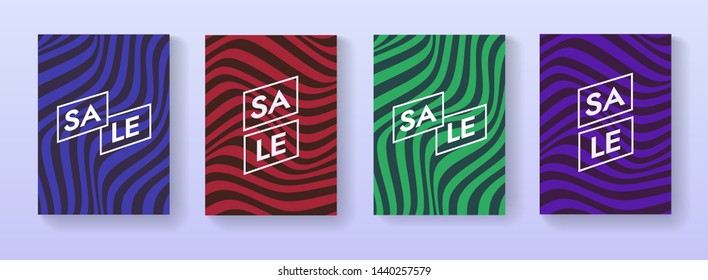 Collection of Sale banners vector design. Abstract striped wavy promo posters set.