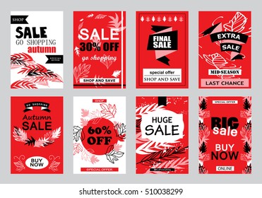 Collection of sale banners, vector illustration. Hand drawn vintage and modern sketch placard set with lettering. For promotional material, website and mobile banners, newsletter and ads