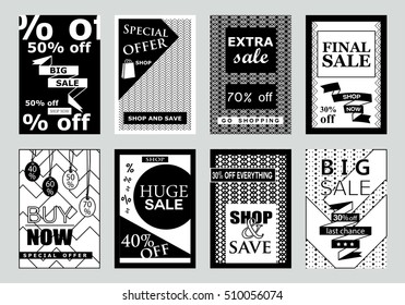 Collection of sale banners, vector illustration. Modern and vintage social media placard set. For promotional material, website and mobile banners, newsletter and ads 