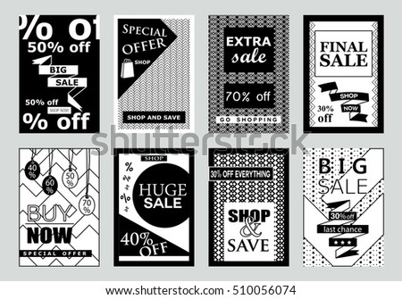 Collection of sale banners, vector illustration. Modern and vintage social media placard set. For promotional material, website and mobile banners, newsletter and ads 