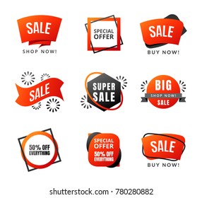 Collection of Sale Discount Banners, Labels, Tags, Emblems. Flat design.Advertising element. Sale banner tag. Sale banner art. Vector illustration.
