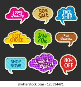 Collection of sale discount colored cloud banners. Image contains transparency effects in lights and shadows - you can put them on every surface. 10 EPS