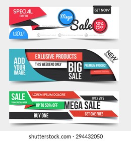 Collection of Sale Discount Styled Banners. Creative website header with place holder. Vector