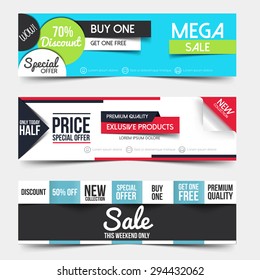 Collection of Sale Discount Styled Banners. Creative website header place holder. Vector