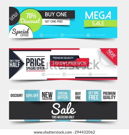 Collection of Sale Discount Styled Banners. Creative website header place holder. Vector