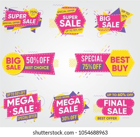 Collection of Sale Discount Styled origami Banners, Labels, Tags, Emblems. Flat design. Vector Illustration