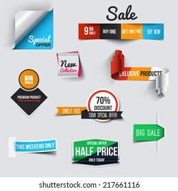 Collection of Sale Discount Styled origami Banners. Vector