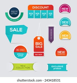 Collection of Sale Discount Styled origami Banners. Vector illustration.