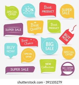 Collection of Sale Discount Styled origami Banners. Vector illustration.