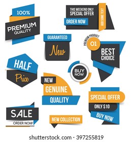 Collection of Sale Discount Styled origami Banners. Flat design. Vector