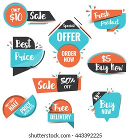 Collection of Sale Discount Styled origami Banners. Flat design. Vector