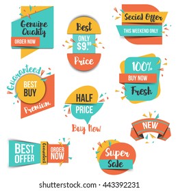 Collection of Sale Discount Styled origami Banners, Labels, Tags, Emblems. Flat design. Vector