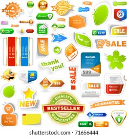 Collection of sale elements - stickers, labels, tags. Web banner and button. Set of advertising coupon. Vector design templates.
