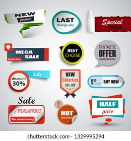 Collection sale pointers and labels design elements