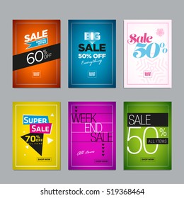 Collection of sale poster or website banner design templates. Vector illustration set for posters, social media banners, email and flyer designs, ads, promotional material. 