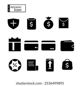 Coleção de ícones de aplicativos de vendas. Relacionado com o seguro social, de transporte e mercadorias, férias pagas, bônus e mais ícones conjunto.