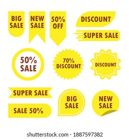 Collection of sales yellow label business promotion banner. Set sales badge for discount product. Special marketing offer yellow label vector illustration