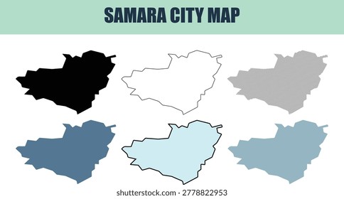 Collection of Samara city maps presented in six style fill stock fill stock and line art formats for diverse design needs. Ideal for business presentations.