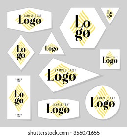 Collection of sample logo and text cards, notes, stickers, labels, tags with cute ornament illustrations. Template for scrapbooking, wrapping, notebooks, notebook, diary, decals, school accessories