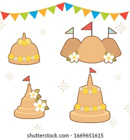 The collection of sand pagoda or frangipani  set in cute flat vector style. illustation for songkran day.