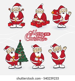 Collection of Santa Claus characters with sign Merry Christmas