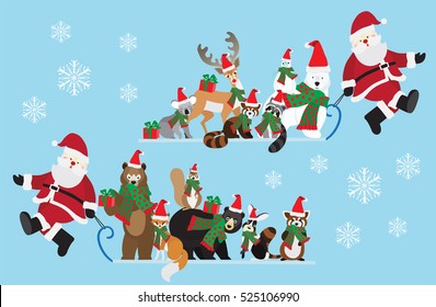 Collection of Santa Claus and cute animals cartoon for Christmas time.