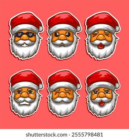 collection of santa claus expressions white beard funny vector illustration