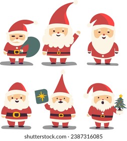 Una colección de ilustraciones de Santa Claus en diferentes poses y expresiones