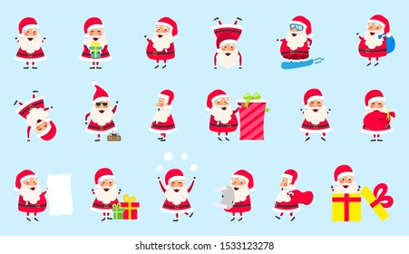 Collection Santa Clauses. Christmas Cheerful Happy Characters