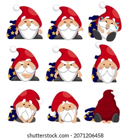 A collection of Santa's emotions. A set of different colored Santas