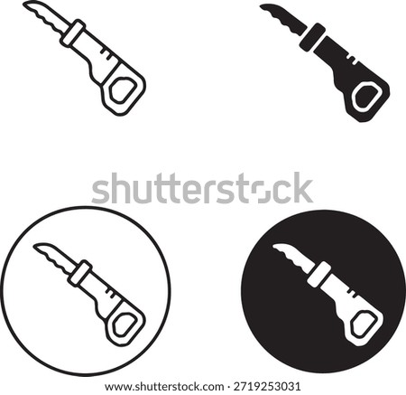 Collection of saw icon pocket knife icons in various styles isolated on white background 