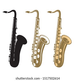 collection of saxophone music instrument isolated on white background