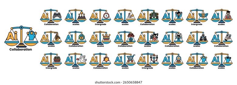 A collection of scales with different weights. The scales are labeled with different words, such as "Collaboration" and "Community"