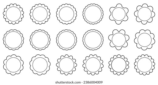 Collection of Scallop outline frame. Sale tags. Discount badge and labels, sturbust price stickers. Vector illustration set