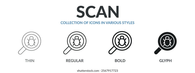 Collection of SCAN icons in variety of styles. Designed in thin line, regular line, bold line, and glyph.