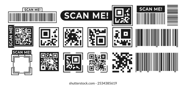 Sammlung von Scan Qr Barcode einzeln auf weißem Hintergrund.Produkt Scan Barcode in flachem Design.Clip Art Scan Qr Code