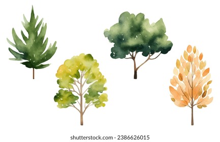 Collection of scandi watercolor trees. Trendy vector plants. Cute abstract colorful trees clipart. 