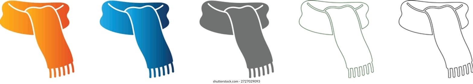 Una colección de iconos de bufanda en un estilo de diseño plano consistente, presentado en negro sólido, Vector, aislado sobre fondo blanco, parte de un conjunto de iconos profesionales.