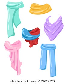 Collection of scarfs Set of scarves for girls isolated on white background