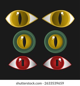 Collection of Scary Monster Eyes Vector. Spooky Wild Monster Eye Gaze on Black Background.