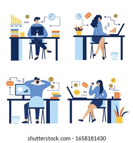 Collection of scenes at office concept business