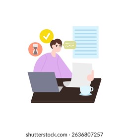 Collection of scenes with people organizing and improving their workflow.