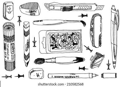 Collection school accessories black white vector
