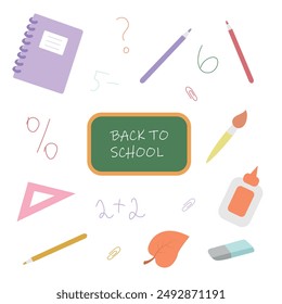 Collection of school doodle vector illustrations,flat illustration isolated on white background