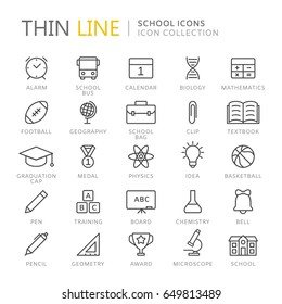 Collection of school and education thin line icons