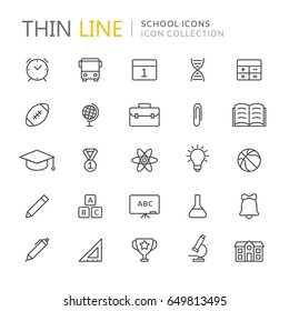 Collection of school and education thin line icons