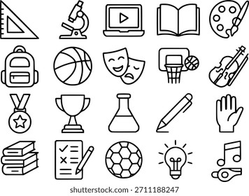 Colección de iconos de objetos escolares, versión de esquema