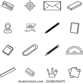 Collection of School and Office Supplies Icons